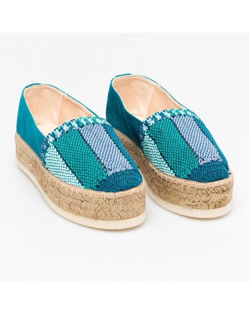 Espadrilles en Velours de cuir Isla turquoise