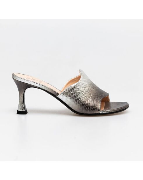 Mules en Cuir Isabella argentées - Talon 7 cm