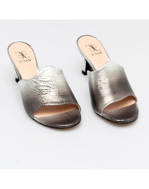 Mules en Cuir Isabella argentées - Talon 7 cm