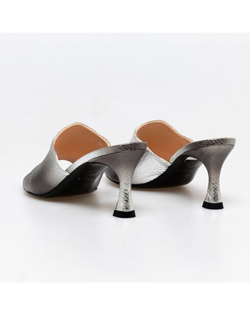 Mules en Cuir Isabella argentées - Talon 7 cm