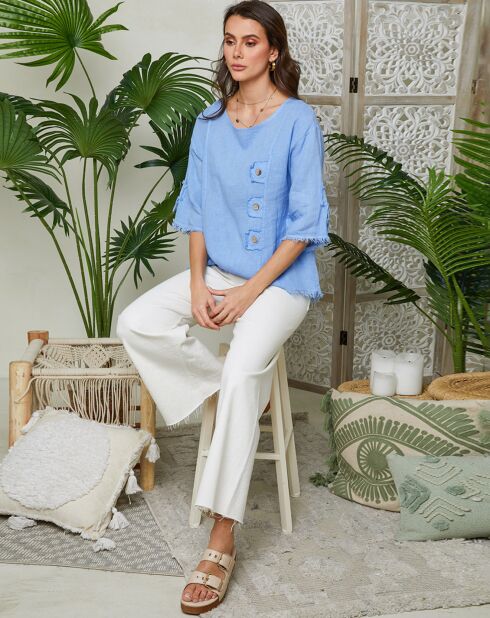 Ivy azuurblauw overhemd van 100% linnen