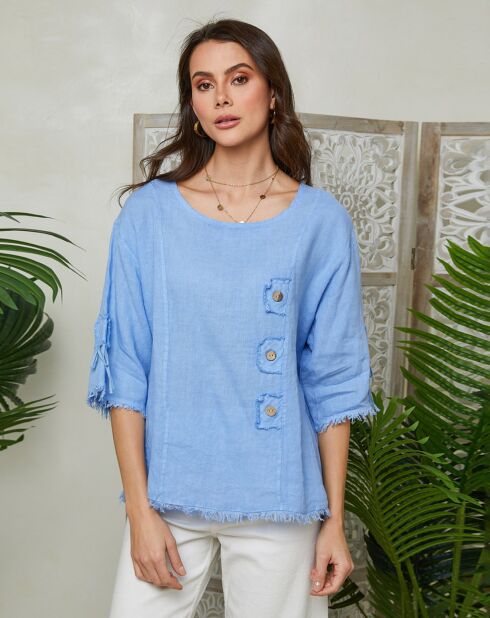 Ivy azuurblauw overhemd van 100% linnen