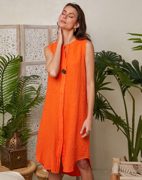 Cloe oranje jurk van 100% linnen