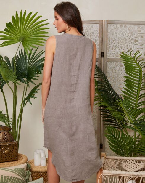 Taupefarbenes Kleid aus 100% Leinen Cloe
