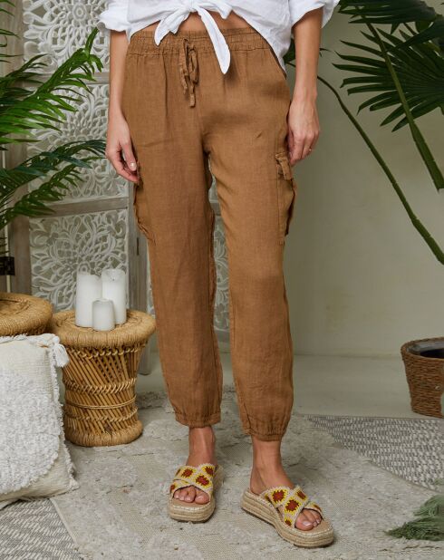 Pantalon 100% Lin Liane camel
