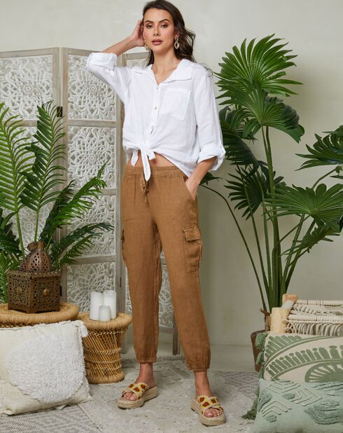 Pantalon 100% Lin Liane camel