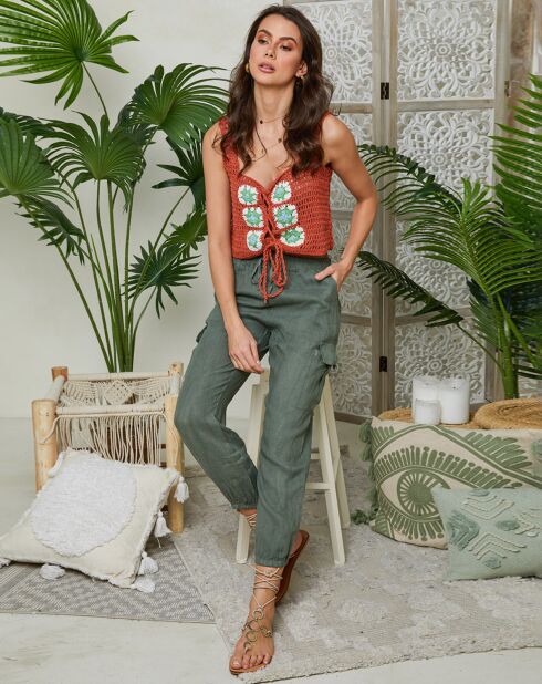 Pantalon 100% Lin Liane kaki