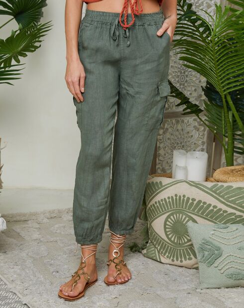 Pantalon 100% Lin Liane kaki