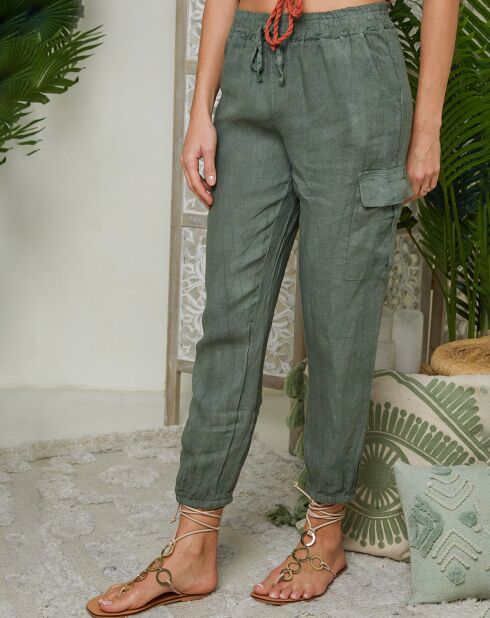 Pantalon 100% Lin Liane kaki