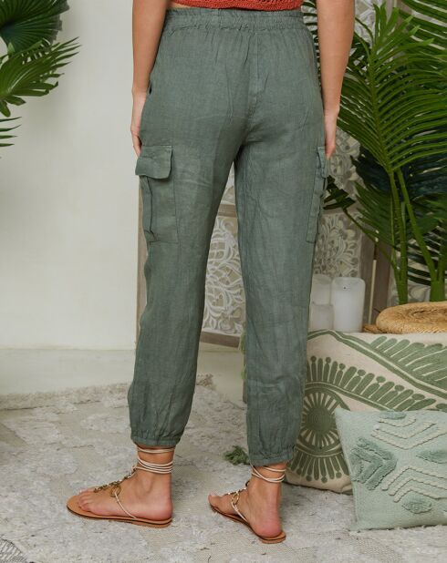 Pantalon 100% Lin Liane kaki