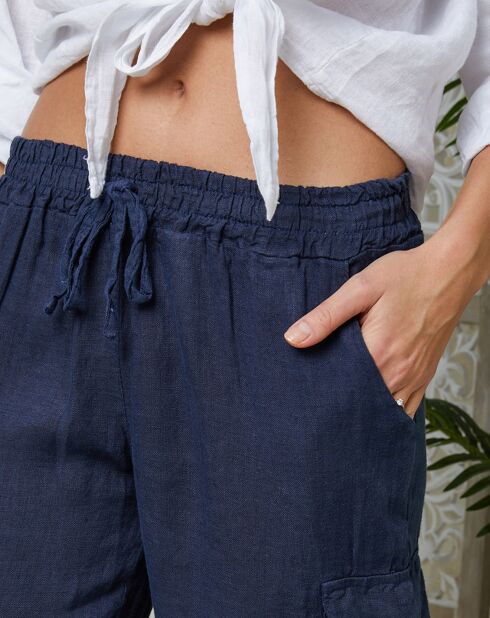 Marineblauwe broek Liane van 100% linnen