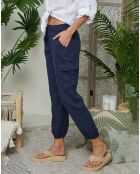 Pantalon 100% Lin Liane marine