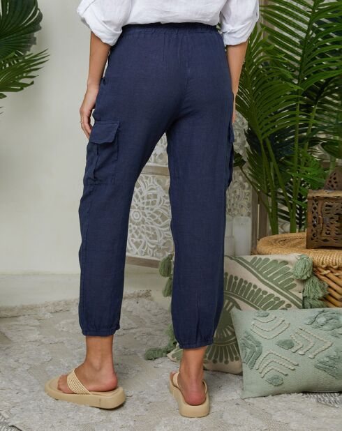 Marineblauwe broek Liane van 100% linnen