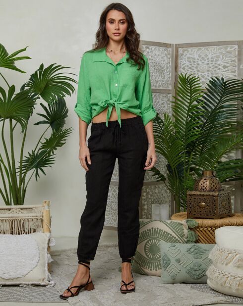 Liane zwarte broek van 100% linnen