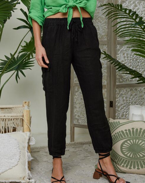 Liane zwarte broek van 100% linnen