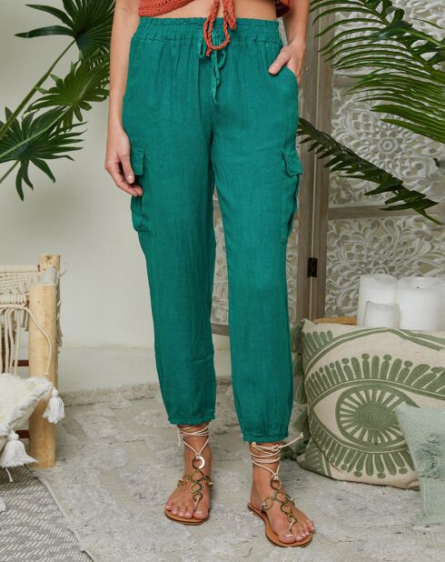 Pantalones Liane verdes 100% lino