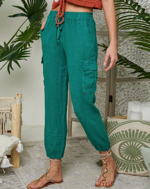 Pantalones Liane verdes 100% lino
