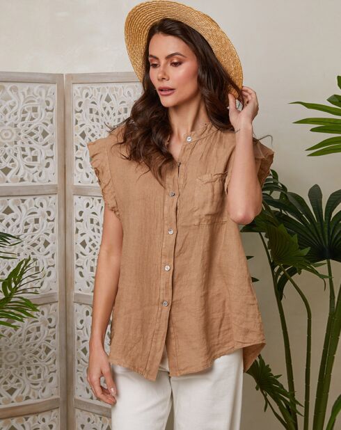 Chemise 100% Lin Camelia camel