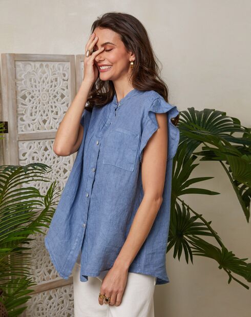 Chemise 100% Lin Camelia indigo