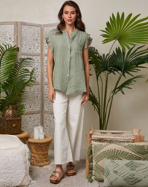 Chemise 100% Lin Camelia kaki