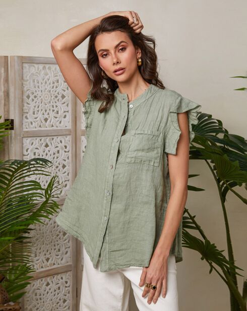 Chemise 100% Lin Camelia kaki