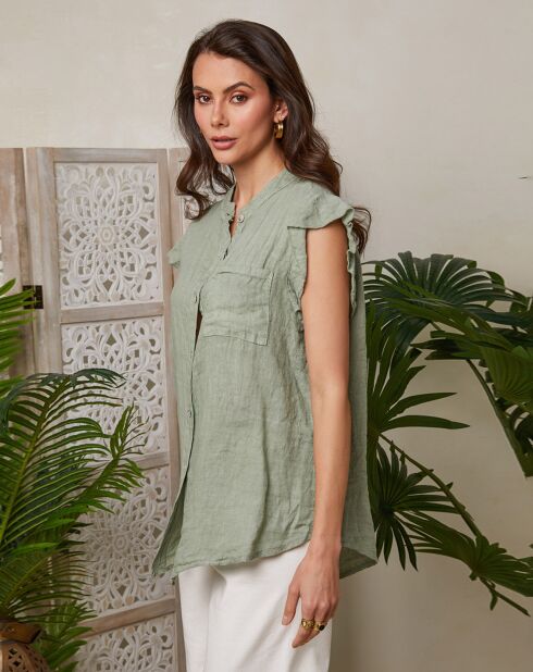Chemise 100% Lin Camelia kaki