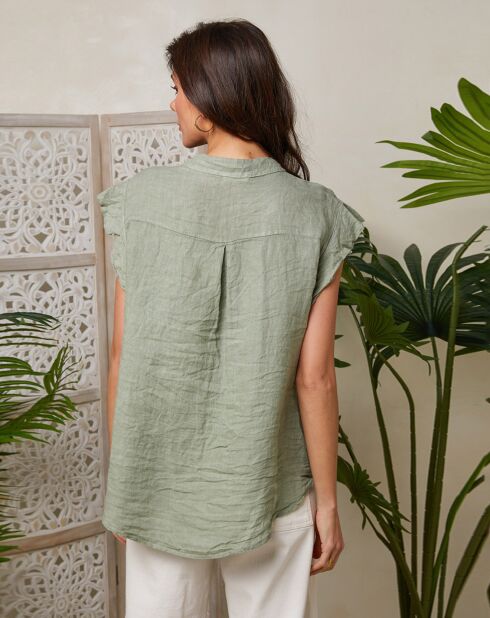 Chemise 100% Lin Camelia kaki