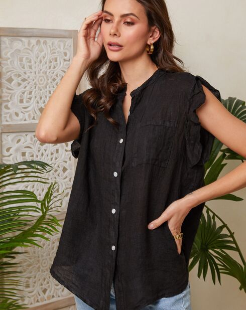 Chemise 100% Lin Camelia noire