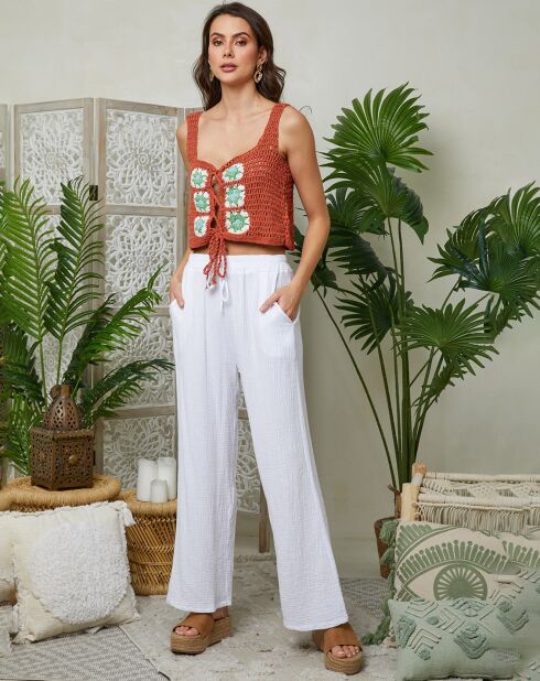 Witte broek van 100% linnen Clara