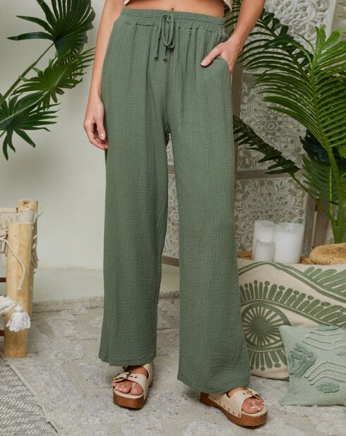 Pantalon 100% Lin Clara kaki