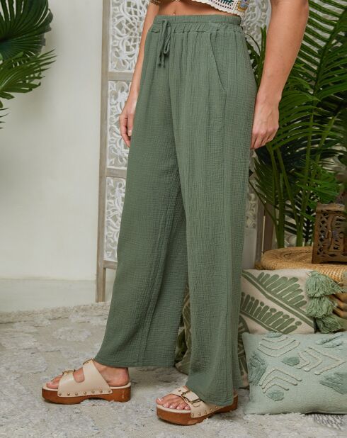 Kaki broek van 100% linnen Clara