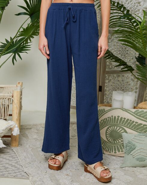 Marineblauwe broek van 100% linnen Clara