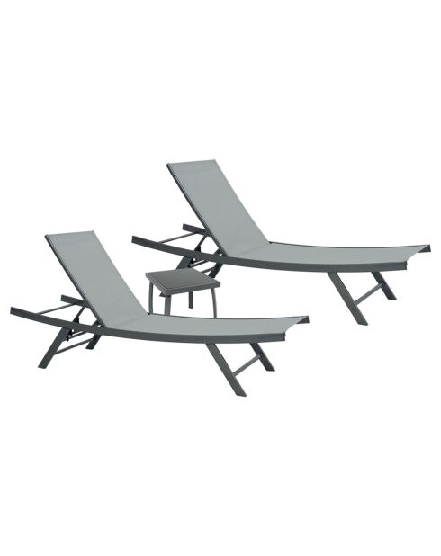 2 Transats de jardin et table basse Ario gris perle