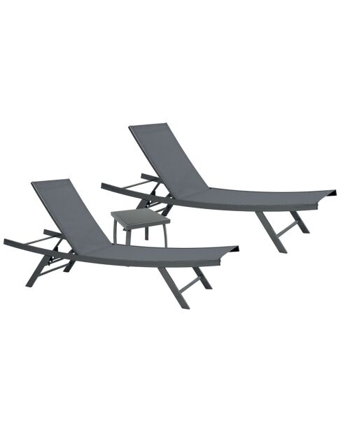 2 Transats de jardin et table basse Ario gris anthracite