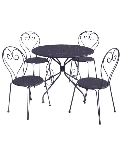 Ensemble repas casablanca table ronde + 4 chaises gris anthracite