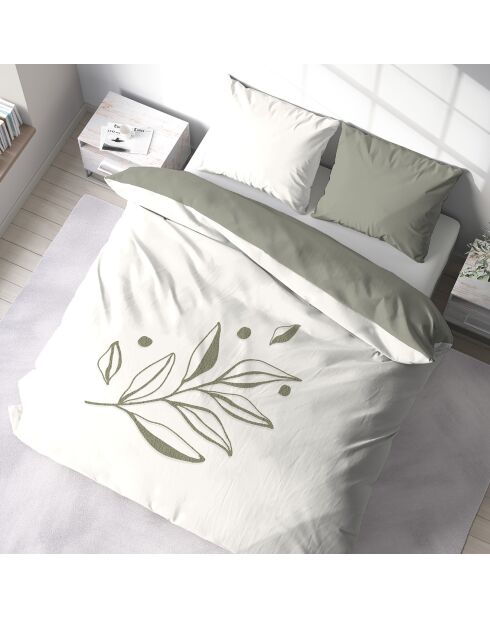 Parure housse de couette Herbier blanc/kaki