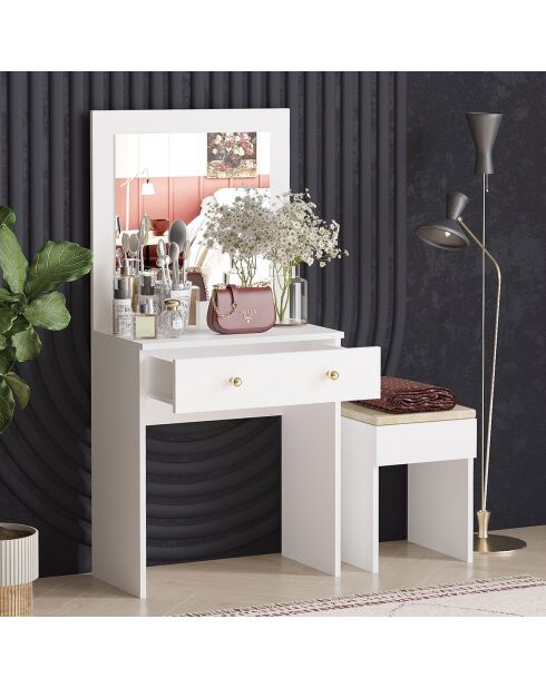 Coiffeuse Azura doré/blanc - table de maquillage : 65x139x35 cm