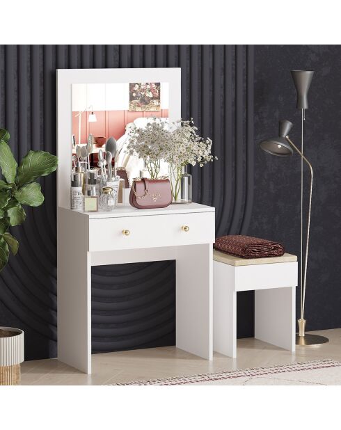 Coiffeuse Azura doré/blanc - table de maquillage : 65x139x35 cm
