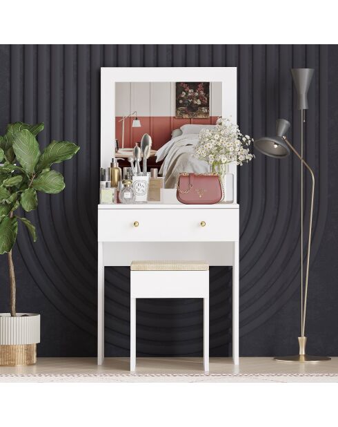 Coiffeuse Azura doré/blanc - table de maquillage : 65x139x35 cm