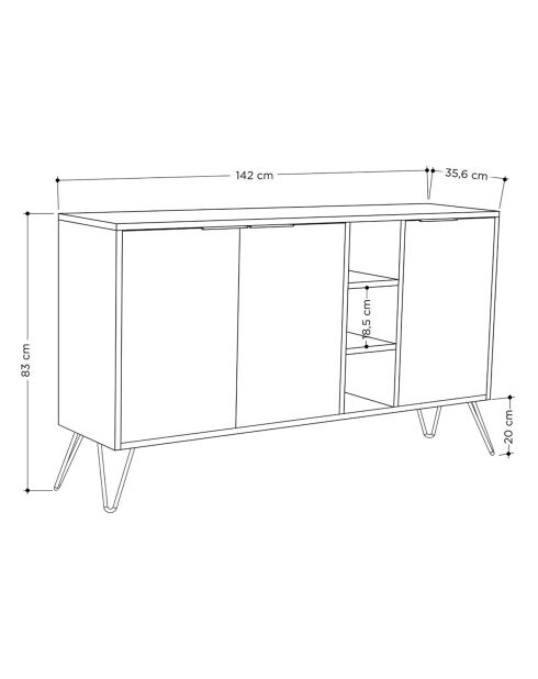 Console Clara  marron clair/anthracite - 142x83x35.6 cm