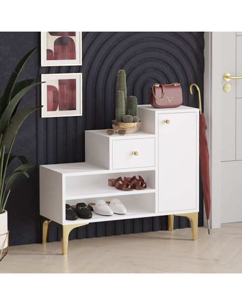 Meuble à chaussures Abigaïl doré/blanc - 90x77x33 cm