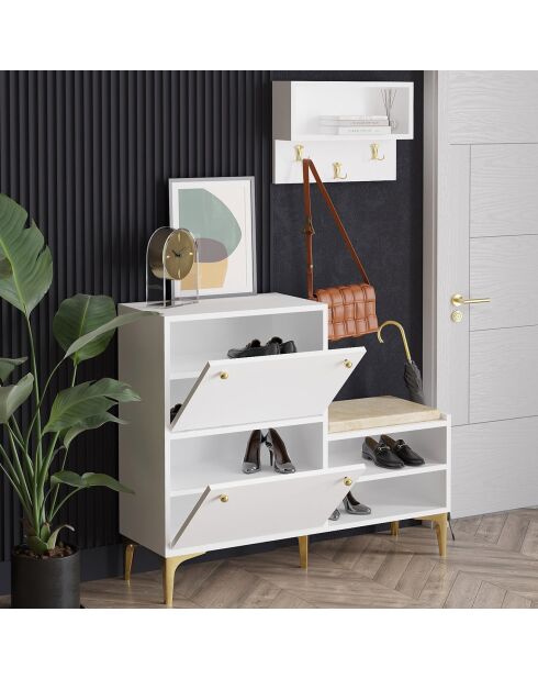 Meuble à chaussures Molly doré/blanc - 110x92x35 cm