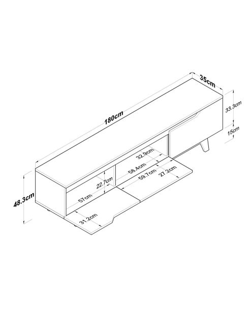 Meuble TV D1-2472 noyer blanc - 180x48.6x35 cm