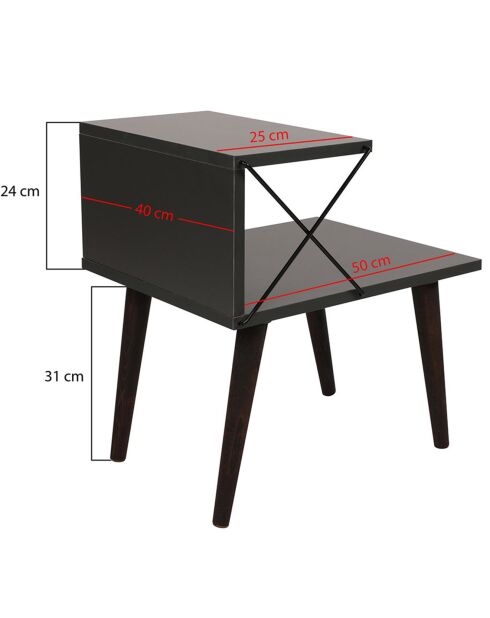 Table de nuit Cross anthracite - Largeur des pieds : 50x55x40 cm
