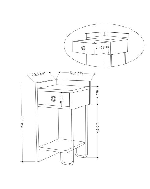 Table de nuit Sirius gauche moka - 32x61x30 cm