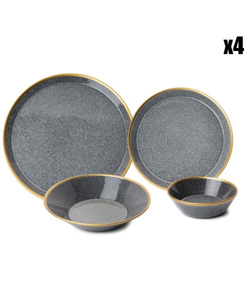 Service de table en Porcelaine noir/doré - 16 pièces