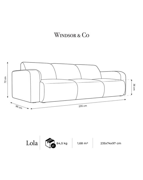 Canapé Lola 3 Places gris clair - 235x95x72 cm