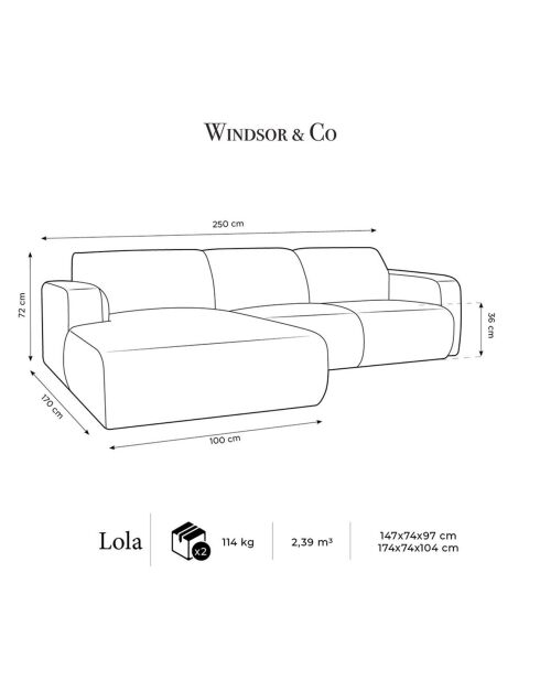 Canapé d'angle Gauche Lola 4 Places rose - 250x170x72 cm