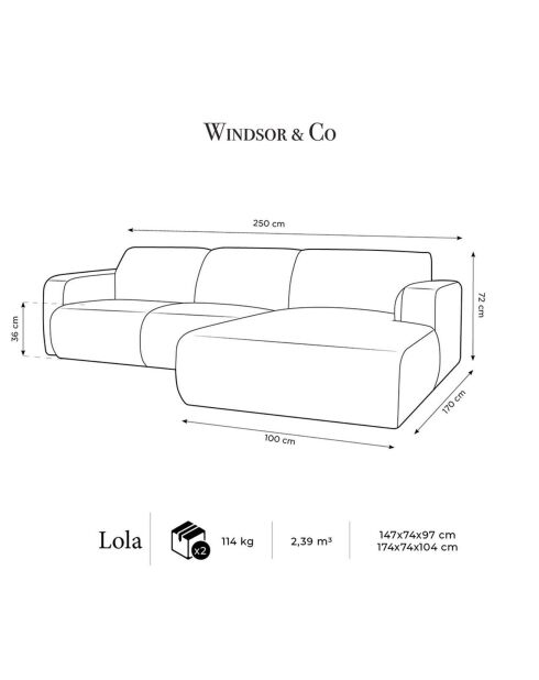 Canapé d'angle Droit Lola 4 Places gris foncé - 250x170x72 cm