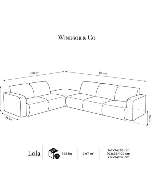 Canapé d'angle Gauche Lola 6 Places beige - 315x250x72 cm